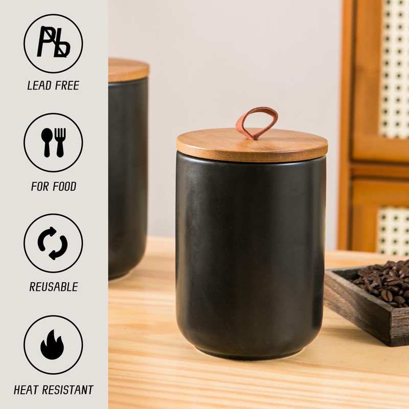 Black Ceramic Canister Set, 3pcs Ceramic Kitchen Canisters for Countertop