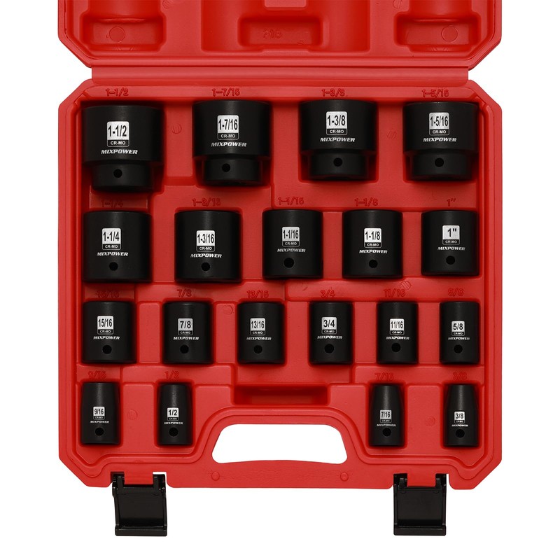 MIXPOWER 19 Piece 1/2-Inch Drive Standard Impact Socket Set, SAE,