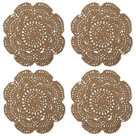 Phantomon 8 Inch Doilies Crochet Round Lace Doily Handmade Placemats 100% Cotton Crocheted Coasters, Pack of 4 (Brown)