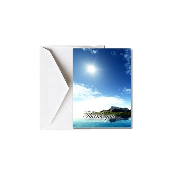 Funeral Memorial Service Thank You Cards with Envelopes (25 Count) FTKC1007 The Island (Family Name Custom Printed - Enter Family Name)