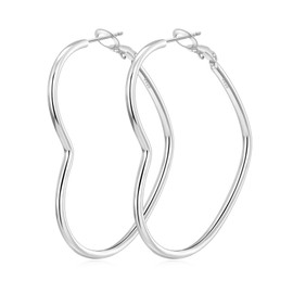 OOOPEL Silver Large Heart Hoop Earrings for Women Big 3D Laser-Cut Love Hoop Hypoallergenic S925 Sterling Silver Hearts Earrings Thin Minimalist Ligheweight Heart Shaped Hoops