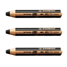 STABILO Multi-talented Pencil woody 3-in-1 - Pack of 3 Pencils - Black