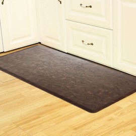 J&V TEXTILES Medallion Embossed Kitchen Mat Cushioned Anti Fatigue Floor Mat, Thick Non Slip Waterproof Kitchen Rugs and Mats,Heavy Duty Foam Standing Mat for Kitchen (Espresso, 17" X 28")