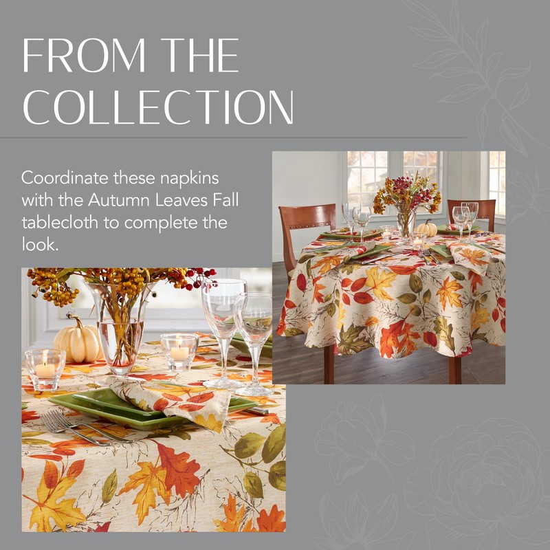 Elrene Home Fashions Fall Printed Fabric Napkins, Set of 8,
