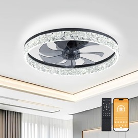 Ceiling Fans with Lights and Remote, 20'' Low Profile Ceiling Fans, 3000-6500K Dimmable Modern Flush Mount Fan Light with 3CCT and 6 Wind Speeds Fandelier Ceiling Fan for Bedroom, Living Room, Masonry