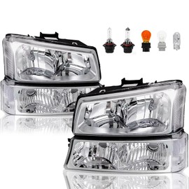 Headlights Headlamp Assembly w/Bulbs compatible with 2003 2004 2005 2006 Chevy Silverado 1500 2500 3500, 03-06 Avalanche (No Cladding only),Chrome Housing Clear Lens,‎GM2502224, GM2503224