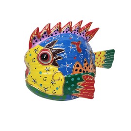 WorldBazzar Abstract Coconut Fish Wood Picasso Style Tiki Wall Sculpture Home Décor Modern African Art Tribal Decorations Accents, Medium