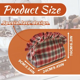 Quilted Cosmetic Bag for Women Cotton Makeup Bag Large Capacity Scottish Buffalo Plaid Makeup Bag Portable Travel Toiletry Zipper Storage Pouch Make Up Brushes Organizer for Girls Gifts (D-Red)