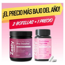 Zesty Nutrition Pro Inositol Pink Fury V Probi - 2 Pack - Probiticos Para Mujeres - Myo D - chiro Inositol - Conjunto Integral Salud Para Mujeres Sin