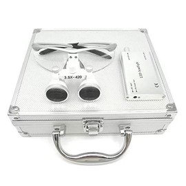 BoNew-Oral 3.5X-420mm Surgical Binocular Loupes Magnifier Kit with LED Head Light Silver Aluminum Box Color