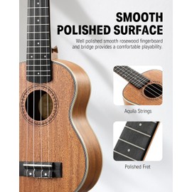 Donner Soprano Ukulele Mahogany Wood 21 inch Ukelele Beginner Kit with Free Online Lesson Gig Bag Strap Nylon String Tuner Picks Ukalalee Yukalalee Bundle Pack DUS-200