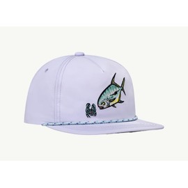 Bajío Flat Brim Performance Hat – Permit Snapback Cap in Lavender, Embroidered Flats Fishing Design