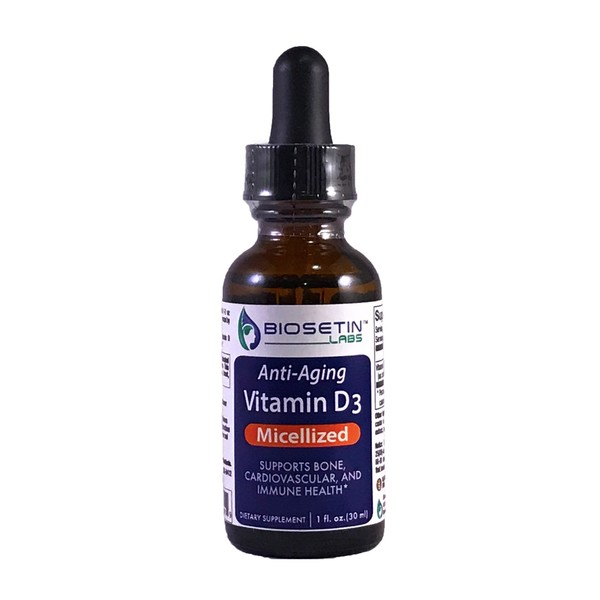 Anti-Aging Vitamin D3 Water-Soluble Micelle Oral 1200 Drops for Immune Health by BioSetin Labs