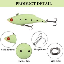 Glow Fishing Lures Kit, 5pcs Luminous Artificial Lure VIB Minnow Crank Popper Pencil Night Fishing Baits with Treble Hooks for Bass Saltwater Freshwater