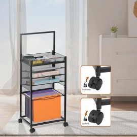 5-Tier File Cart with Handle & Rolling Lockable Wheels Desk Stationery Organizer Cart, Movable File Folders Cartcolor: Black, size: one size