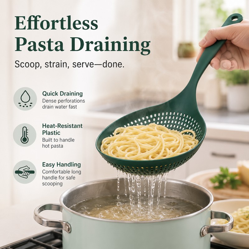 Large Scoop Colander Strainer for Cooking – Heat-Resistant Plastic Slotted