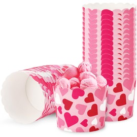 JarThenaAMCS 100Pcs Valentine's Day Paper Baking Cups Red Pink White Heart Cupcake Wrappers Scalloped Edge Cupcake Muffin Cases for Party Dessert Decoration
