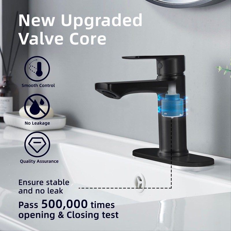 BELZ Matte Black Bathroom Faucet, Modern Single Handle One Hole