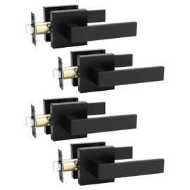 Tinewa 4 Pack Square Black Door Handles Interior, No Lock Passage Door Lever for Left or Right Handing, Heavy Duty Matte Black Closet Door Handle Sets