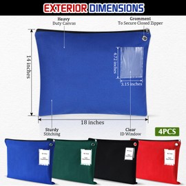 Humyoun 4 Pcs Interoffice Mailer Canvas Transit Sack Zipper Bag 18" x 14" Large Zipper Pouch with Grommet Interoffice Mail Bag (Black,Blue,Red,Green)