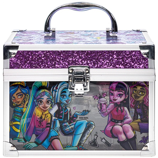 Monster High - Townley Girl Train Case El juego de maquillaje cosmético incluye brillo de labios, brillo de ojos, pinceles, esmalte de uñas, accesorios para uñas y más. para niñas, mayores de 6 años Perfecto para fiestas, fiestas de pijamas y cambios de 