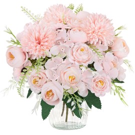 3 Bundles Silk Peonies Artificial Flowers Bouquets for Decorations, Realistic Fake Peony Hydrangea Roses Bouquet for Home Indoor Vase Faux Floral Arrangements Table Centerpieces Outdoor Wedding Party