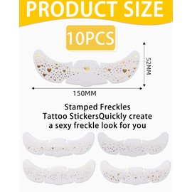 FDCGAS 10 Stück Goldene Glitzer Tattoos, glitzer gesicht gold,Temporäre Tattoo Aufkleber Für Gesicht, Sweatproof Waterproof Sommersprossen Tattoo, Glitzersteine Für Karneval, Party Aufkleber