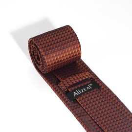 Alizeal Mens Solid Color Necktie and Pocket Square for Business Formal Classic Elegant Check Tie and Hanky Set, Rust