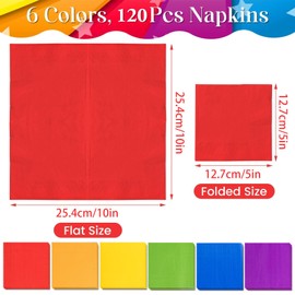 Whaline 120 Pieces Multicolor Rainbow Cocktail Paper Napkin Beverage Luncheon Napkins 2 Ply for Party Decoration