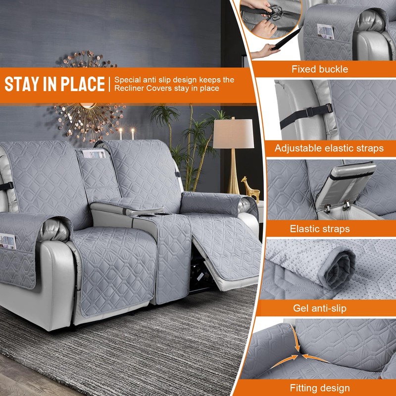 VANSOFY Loveseat Recliner Cover with Console 100% Waterproof Sofa Slipcovers