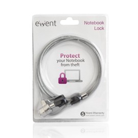 Ewent EW1242 Steel Security Cable with Lock for PC Laptop, 2 Keys Supplied, Cable 1.5 Metres