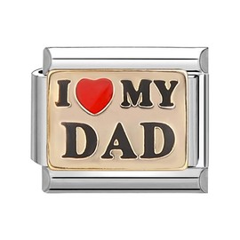 I Love My Dad Heart Charm Silver Italian 9mm Link Stainless Steel Bracelet Charm Compatible With Nomination 9mm Bracelet