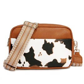 DIVCIDLC Crossbody Bag for Women Vegan Leather Shoulder Handbag Camera Snapshot Bag Purse with Adjustable Wide Guitar Strap, CowPrint