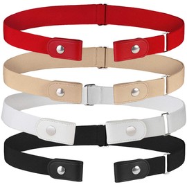 Falari No Buckle Stretch Belt for Women Men Boy Girl Elastic Waist Invisible Belt for Jeans/Pants (4pk-black+beige+red+white, fit waist 20-33")