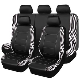 Flying Banner car seat Covers Protects Zebra Printing Velvet Faux Leather Carbon Fiber Front and Rear Bench Full Set (Zebra Black, Full Set - 8PCS)