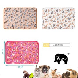 7CDXD 3 Piezas Manta de Perro, 77x55cm, Perro Mascota Manta de Cachorro con Estampado de Pata, Gato, Suave y Cálida para Dormir, Lavable, Rosa, Blanco, Marrón