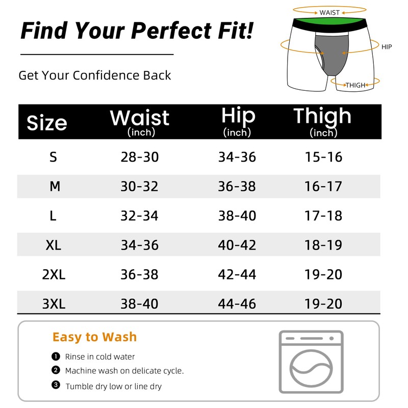 TIICHOO Mens Incontinence Underwear Washable with Absorbency Fly Front Leak