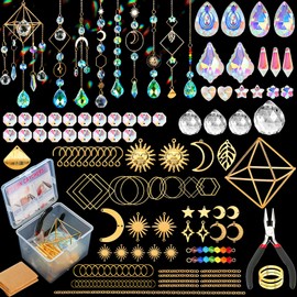 DoubleCare 400 Pcs Crystal Suncatcher Making Kits, Sun Catchers for Windows, Hanging Decor Arts and Crafts Supplies Set with Crystals Beads, Sun Catchers for Indoor Outdoor Garden Home Decor (Gold)