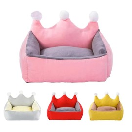 Dog Bed Washable Princess Crown Cat Couch Soft Plush Pet Sofa Nest Mat Kitten Puppy Cave Beds Cute Luxurious Cozy Kennel Cushion Small Medium Dogs Cats Sleeping Pad (Yellow Crown, XS Below 1.5 kg)
