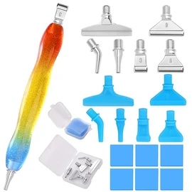 Praise V Do Diamond Painting Art Drill Dot Bead Pen Kit Tool Accessories with 6 Screw Stainless Steel Silver Metal Tip Nibs, 6 Plastic Placers,6 Glue Clays for Diamond Art Orange Yellow Blue