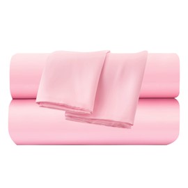 JSD Pink Satin Sheet Set Full Size, 4 Piece Silky Bed Sheets Extra Deep Pocket, Good for Hair and Skin