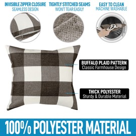 Zulay Home Pack of 2 Buffalo Plaid Throw Pillow Covers - Farmhouse Porch Pillows Outdoor & Indoor Covers - Polyester Buffalo Plaid Pillow Covers (16x16 Inch, Brown & White)