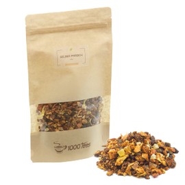 Fruit tea yellow peach fruit Sylter house recipe with peach flavour, fruity, mild, freshly bottled