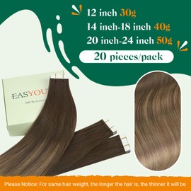 Easyouth Tape in Extensions Human Hair Balayage Brown Tape in Hair Extensions Real Human Hair Ombre Brown to Ash Blonde Hair Extensions Tape in Human Hair 22 Inch 50g 20Pcs #2/6/18
