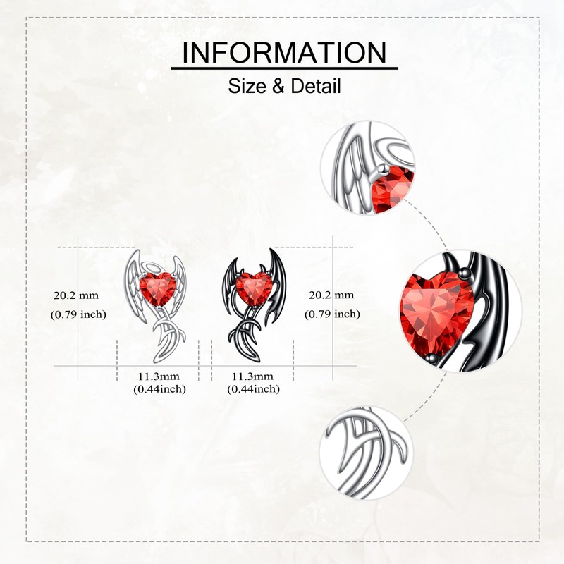 Angel Devil Earrings 925 Sterling Silver Zircon Angel Devil Wings