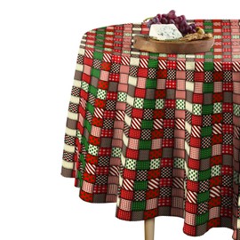 Fabric Textile Products | Christmas Quilt Tablecloth | Holiday Round Tablecloth | 90" Round | Machine Washable and Stain-Resistant for Easy Care | Made in The USA
