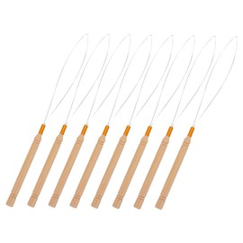 FOMIYES 8pcs Hair Extension Loop Needle Threaders Set with Ergonomic Wooden Handle Tool for Wigs and Hair Braiding for Salon and Home Use