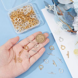 UNICRAFTALE 100Sets 2 Colors Toggle Clasps T Bar Clasps Round IQ Toggle Clasps Metal Closure Clasps Neckalce Clasps Jewelry Connectors End Clasps for Necklace Bracelet Jewelry Making