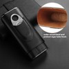 Three-Finger Portable Cigar Humidor Leather Case with Silver Cigar Cutter(Black)