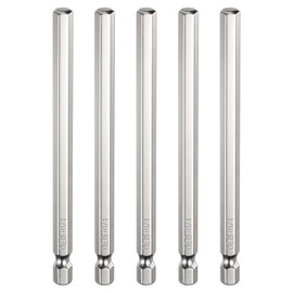 HARFINGTON 5pcs H1/4 Hex Head Screwdriver Bit 1/4" Flat Tip 1/4" Hex Shank 4" Long Magnetic Hexagonal Screw Drill Bit Wrench Chrome Plated Power Driver Socket